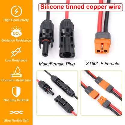 1/2/3M Solar Connector to XT60I- F Adapter 12AWG CableConnect Solar Panel Charge Cable for Solar Generator Portable Power Statio