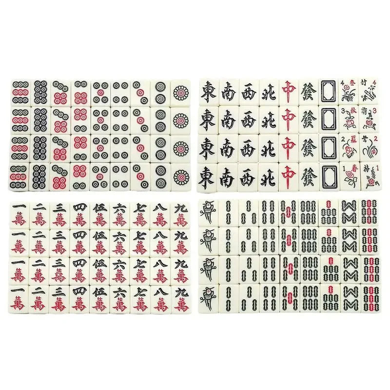 Chinese Mahjong Game Set 144 White Engraved Mini Tiles For Family Gathering For Chinese Style Game Play Family Leisure Time