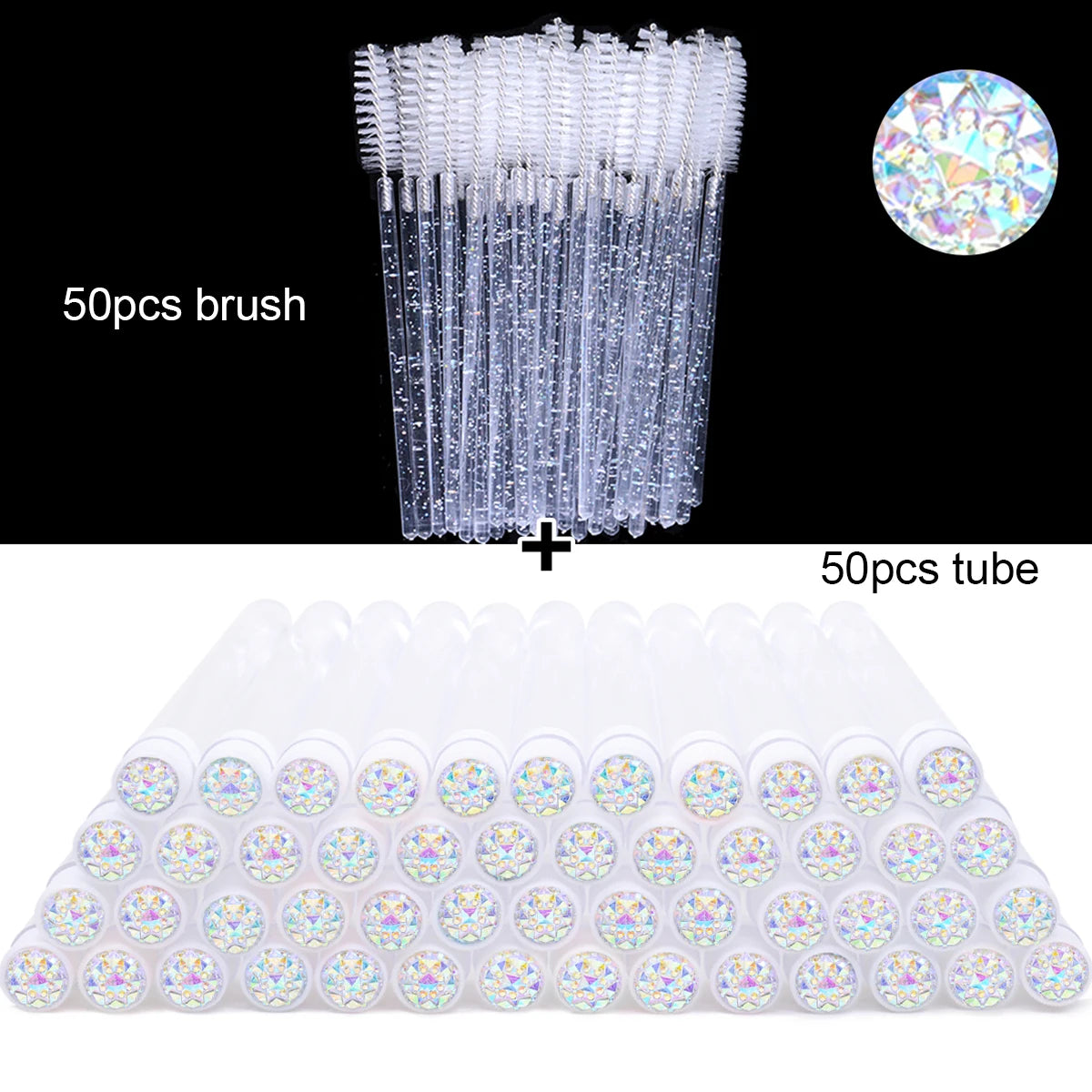 50Pcs Eyelash Brush Tubes With Crystal Lash Mascara Wands Eyebrow Comb Spoolies Container Lash Brush Applicators  Makeup Tools