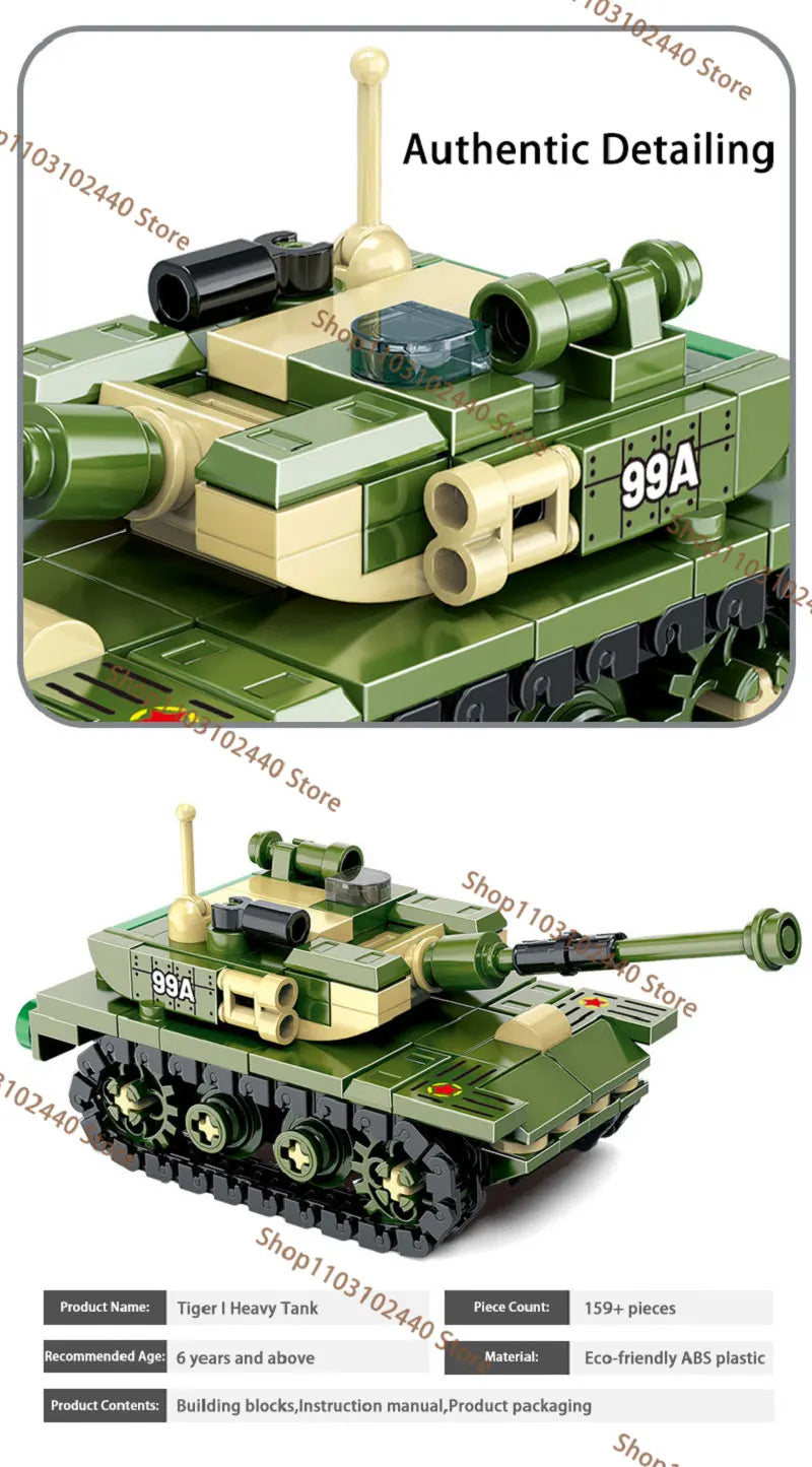 WW2 King Tiger Heavy Tank Building Blocks - DIY Military Model Kit , Educational Toy Gift for Kids