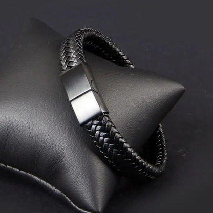 Retro Men's Leather Open Bangle, Simple Multi-Size Woven Leather Hand Rope, Outdoor Sports Gift