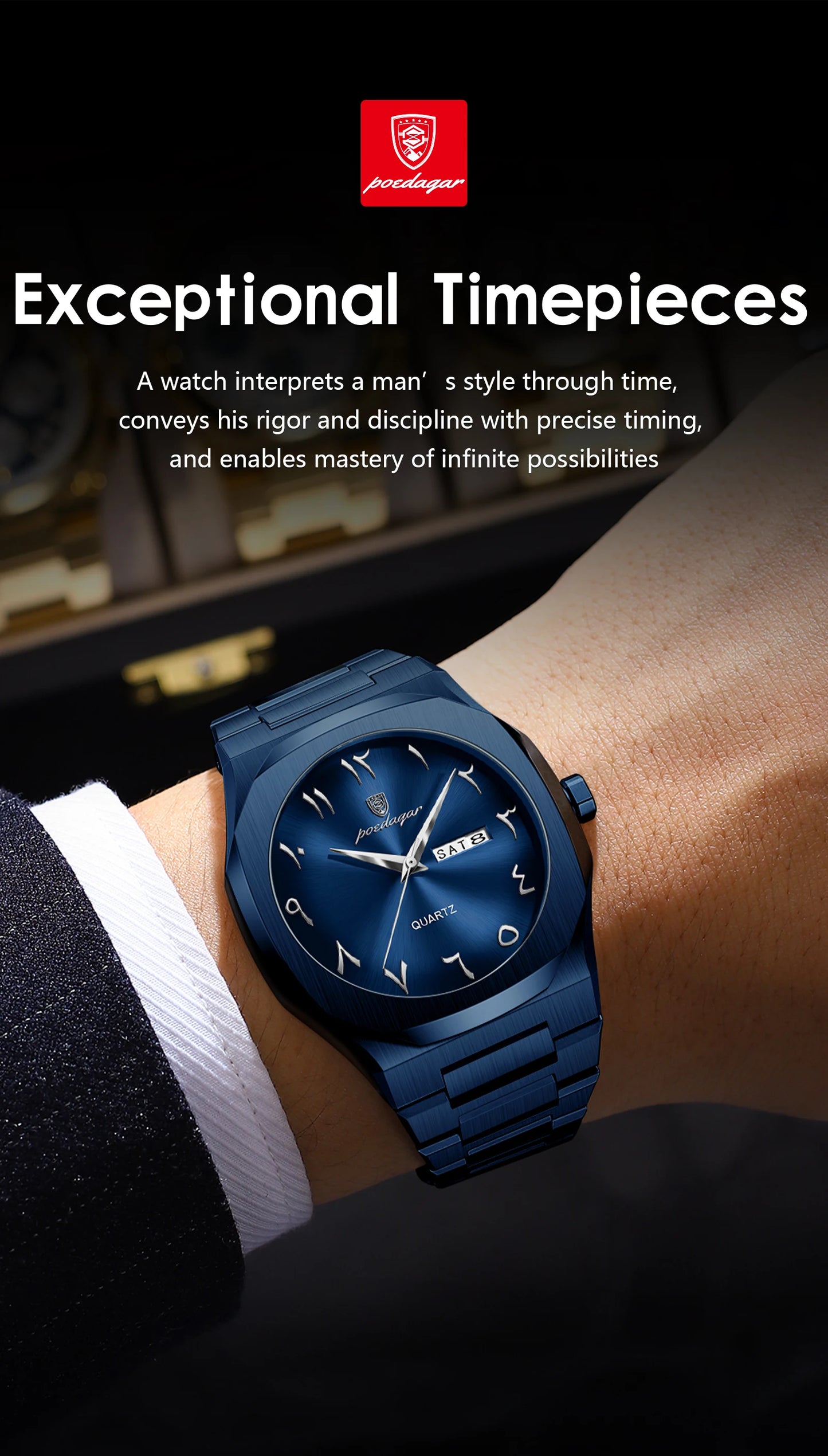 POEDAGAR Luxury Fashion Men's Clock Waterproof Week Date Male Watch Quartz Stainless Steel Business Watches For Man Reloj Hombre