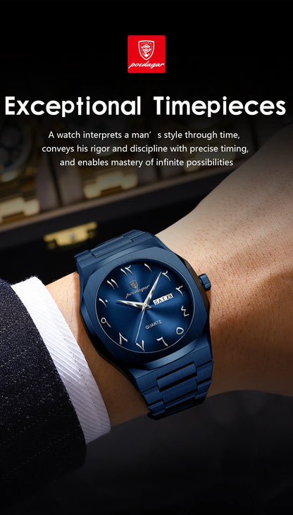 POEDAGAR Luxury Fashion Men's Clock Waterproof Week Date Male Watch Quartz Stainless Steel Business Watches For Man Reloj Hombre
