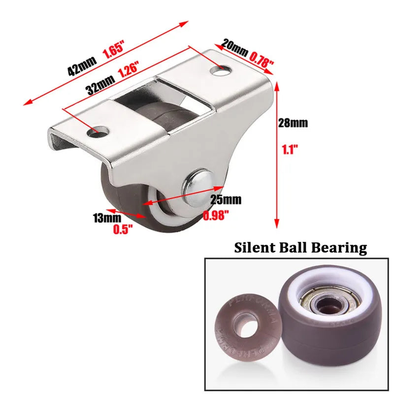 1inch Mini TPR Rubber Directional Caster Wheel Non Swivel Low Profile Fixed Caster for Small Equipment Furniture Trolley 4-16pcs