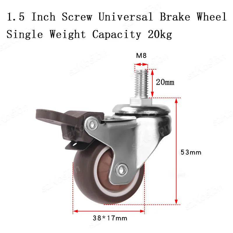 4 Pcs 1.5 Inch Universal Stem Caster Wheels TPR Screw Lever Castors Swivel Stem Wheels with M8 Thread Rods for Carts Furniture