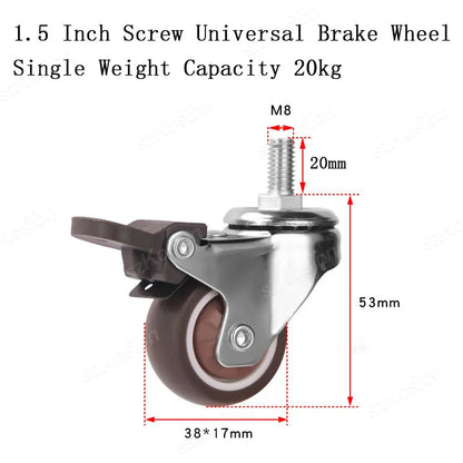 4 Pcs 1.5 Inch Universal Stem Caster Wheels TPR Screw Lever Castors Swivel Stem Wheels with M8 Thread Rods for Carts Furniture