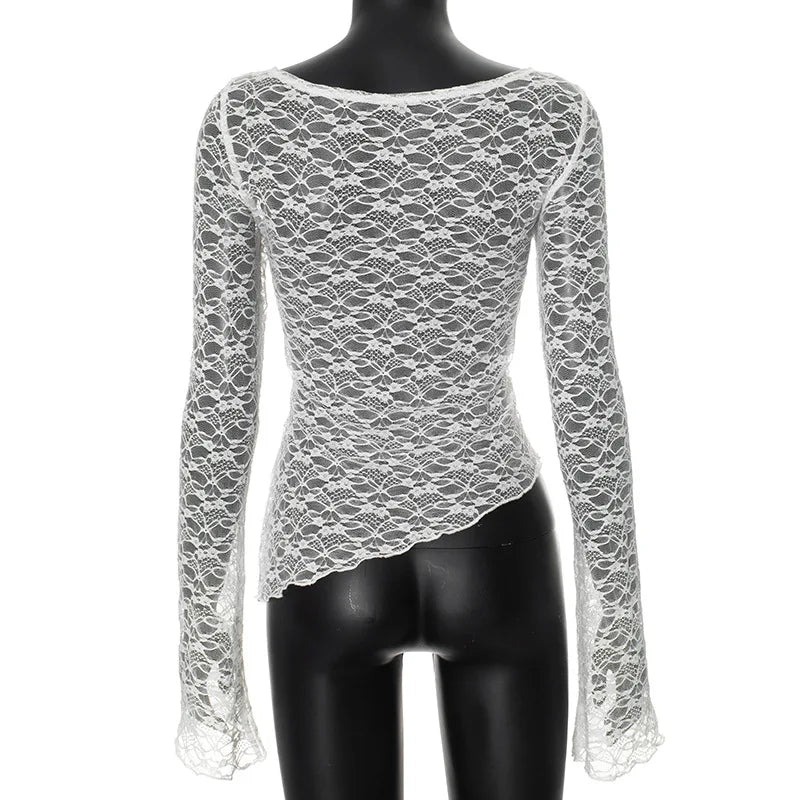 Women's Low-Cut Long Sleeve T-shirt Autumn Sexy Solid Color Streetwear Elegant Casual Slim Fit Versatile Female Tees