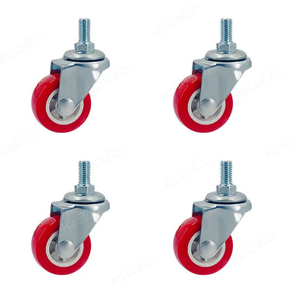 4Pcs Swivel Stem Threaded Casters 1-2 Inch PVC Red Caster Wheel Replacement for Carts Trolley Baby Bed Furniture Cabinet Table