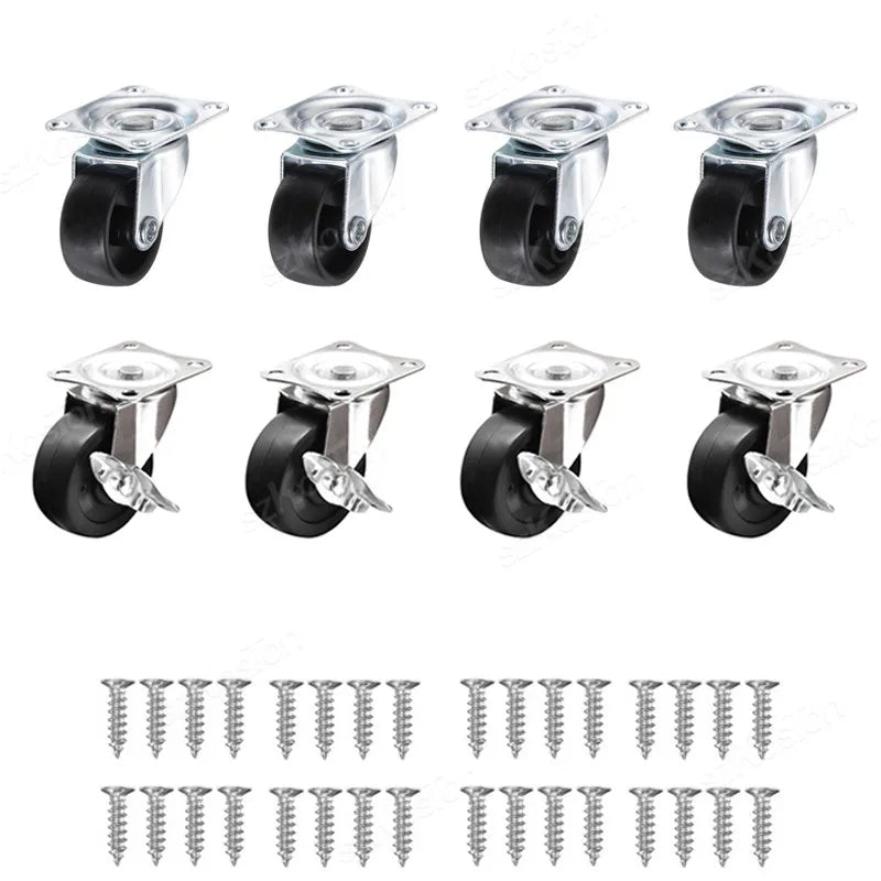 8/4/2Pcs 1/1.25/1.5/2inch PVC Furniture Caster Wear Resistant Mute Universal Heavy Trolley Wheels 360 Degrees Swivel Castor