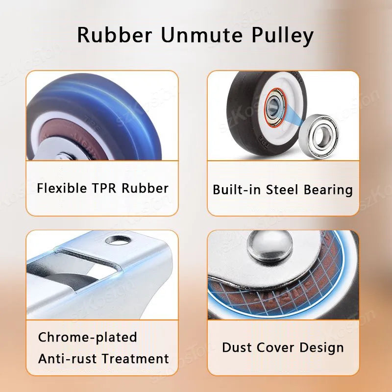 1inch Mini TPR Rubber Directional Caster Wheel Non Swivel Low Profile Fixed Caster for Small Equipment Furniture Trolley 4-16pcs
