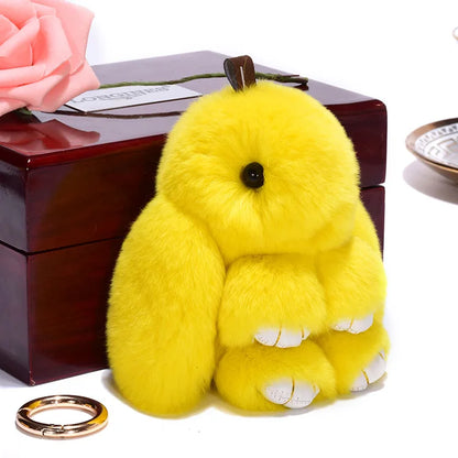 Cute Pluff Bunny Keychain Women Fur Pom Pom Angel Rabbit Key Ring Hare Plush Dolls Toy Girls Bag Car Key Pendant Kids Xmas Gift