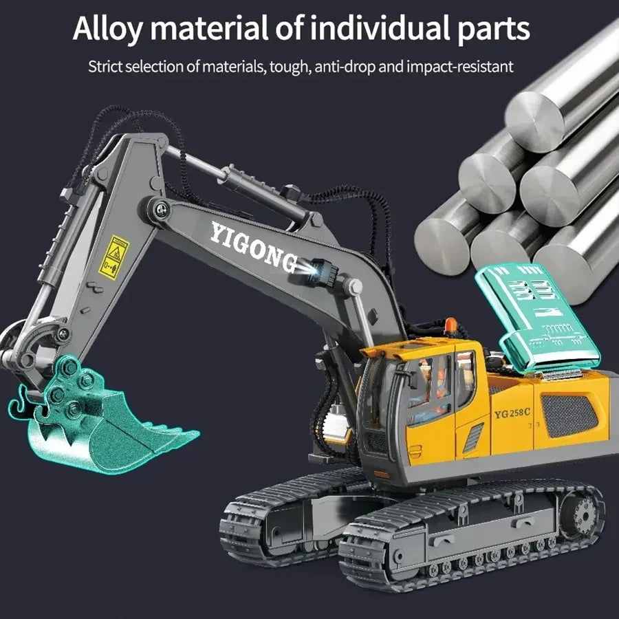 4WD Remote Control Excavator 4x4 Alloy Dump Truck Bulldozer Radio Model RC Car Construction Vehicle Toy Children Kids Gifts