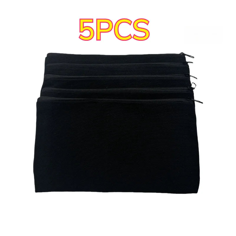 5pcs Blank Canvas Zipper Pouch Bulk, Makeup Bag Pencil Case For Cosmetic & DIY Crafts, Independence Day