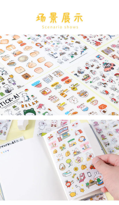 6Pieces/Set Transparent Pvc Waterproof Cartoon Sticker DIY Hand Account Decorative Stickers Kawaii Phone Cup Stickers