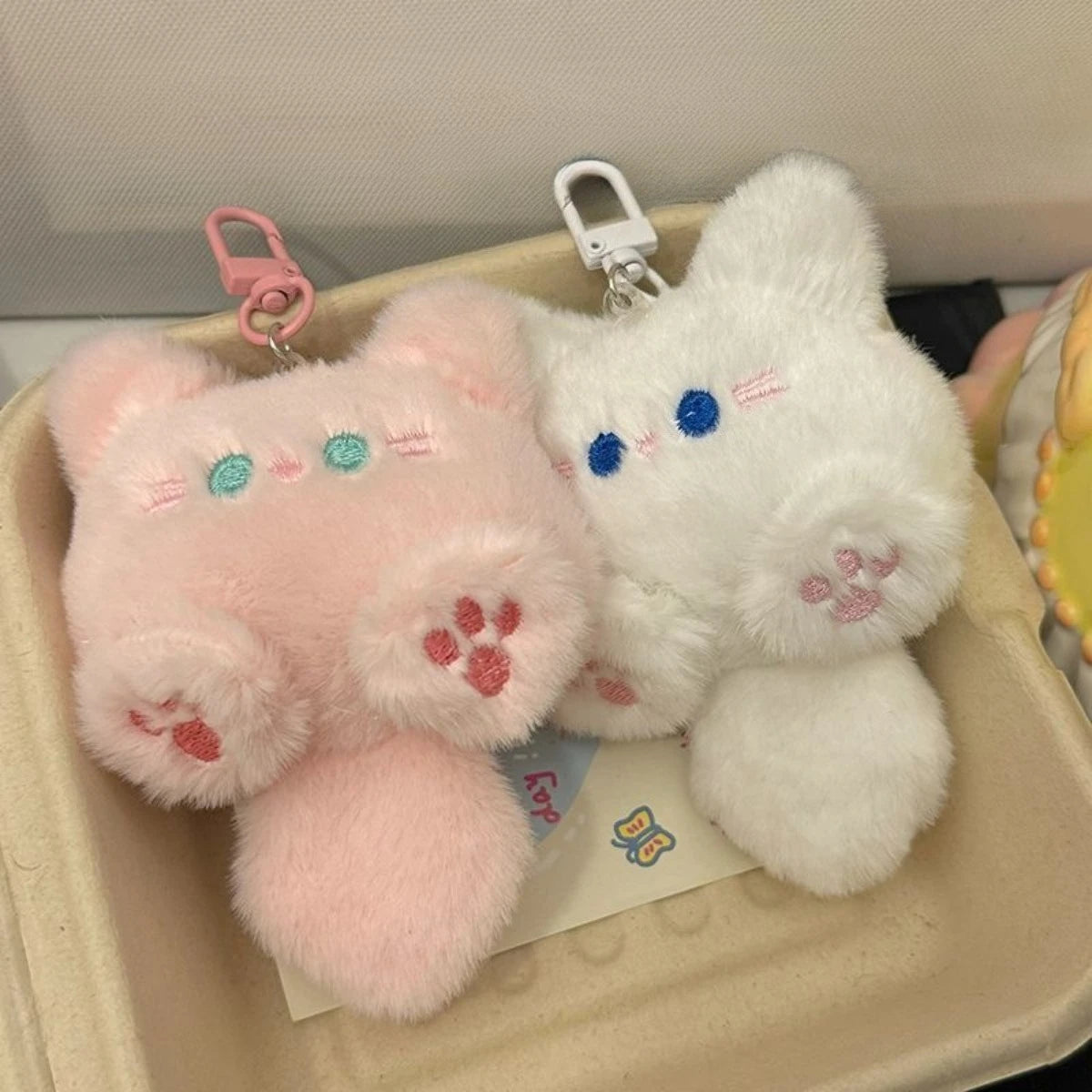Cute Long Tail Cat Plush Keychain Cartoon Pendant with Lobster Clasp Soft Bag Charm Valentine Gift
