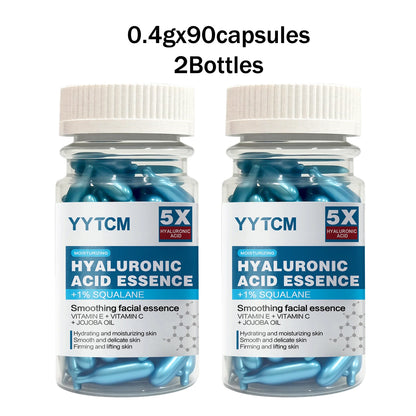 Hyaluronic Acid Deep Moisturizing Capsule Essence, Hydrates and Smooths the Skin, Contains Plant-Derived Squalane, Vitamin E, Vitamin C, Deep Moisturizing and Skin-Brightening Essence (0.4Gx90 Capsules)/Bottle-1 Bottle