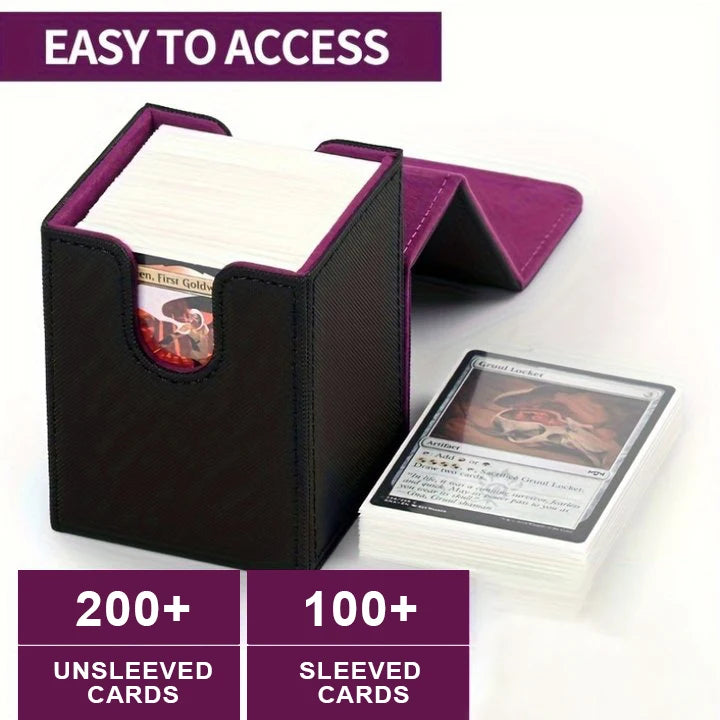 Card Deck Box,Card Deck Case Holds 100+ Sleeved Cards, PU Leather Card Storage Box For  TCG game trading cards.