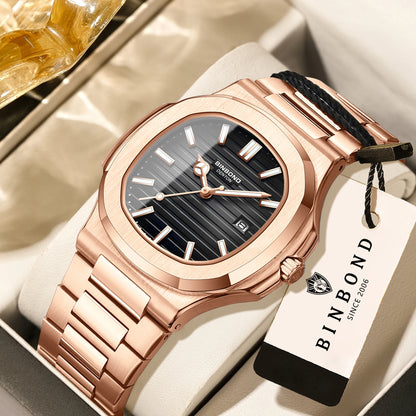 BINBOND sturdy stainless steel strap quartz wristwatches for men luxury luminous waterproof auto date accurate men's watch reloj