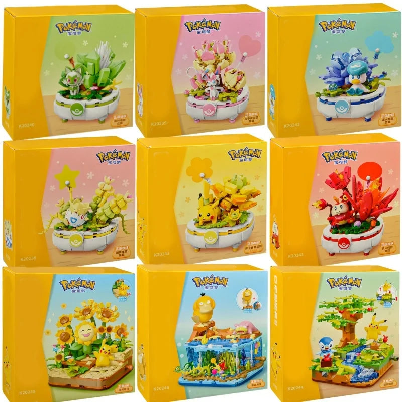 Pokémon Series Building Blocks Pikachu Psyduck Pogaman Cartoon Scene Model Bricks Collection Ornaments DIY Toys Holiday Gifts