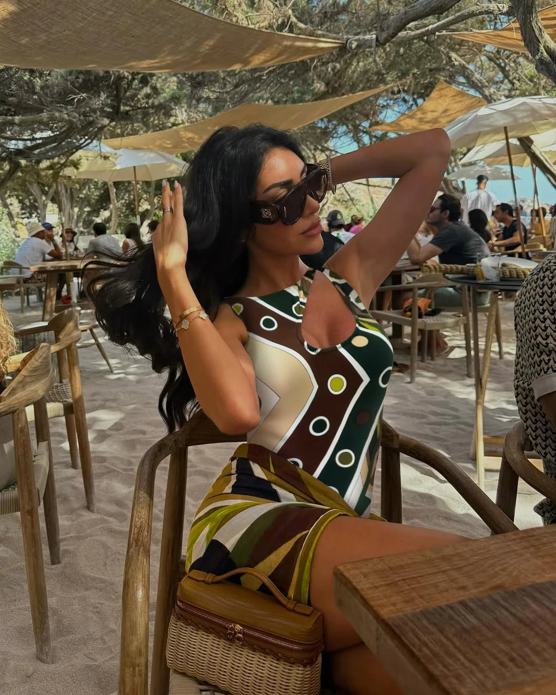2026 New Luxury Design Women's Hollow Out One-piece Swimsuits And Skirt Geometry Print Sexy Bikini Fashion Beach Bathing Suit
