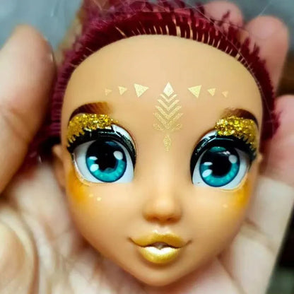 Quality Doll Heads Sparkly Alive Glasses Eyes No Hair Doll Parts White Purple Gold Hair Blue Black Skin Doll Accessories