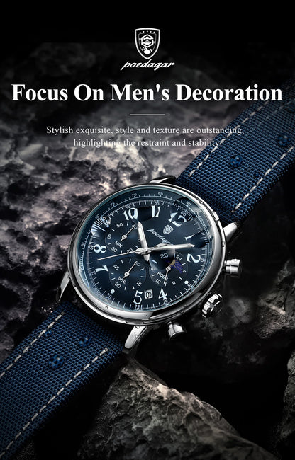 POEDAGAR Luxury Sports Men Watch Waterproof Luminous Leather Quartz Man Wristwatch Chronograph Date Military Men's Watches Reloj