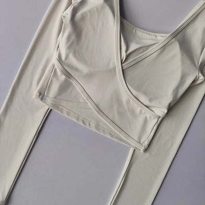 Autumn Slimming Long Sleeved Yoga Top Crossed Back with Fixed Chest Pads for Sports Running Fitness Tight Fitting Shirt