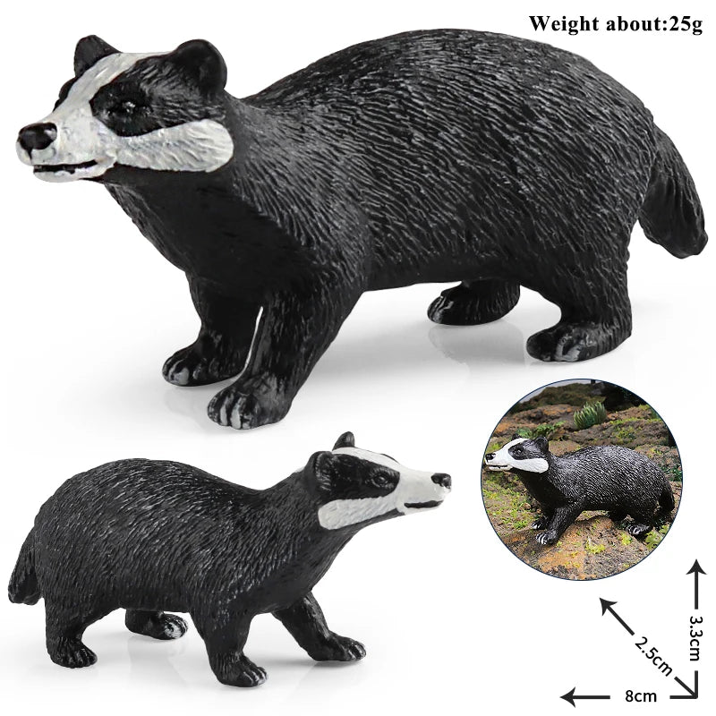 Oenux Forest Wild Animals Badger Brock Tapirus indicus Beaver Anteater Action Figures Model PVC Collection Education Kid Toy