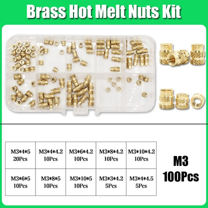 Threaded Brass Insert Nut 3d Printing Tool M2 M3 M4 M5 Heat Set Insertion Soldering Iron Kit Hot Melt Knurled Nut for Plastic PC