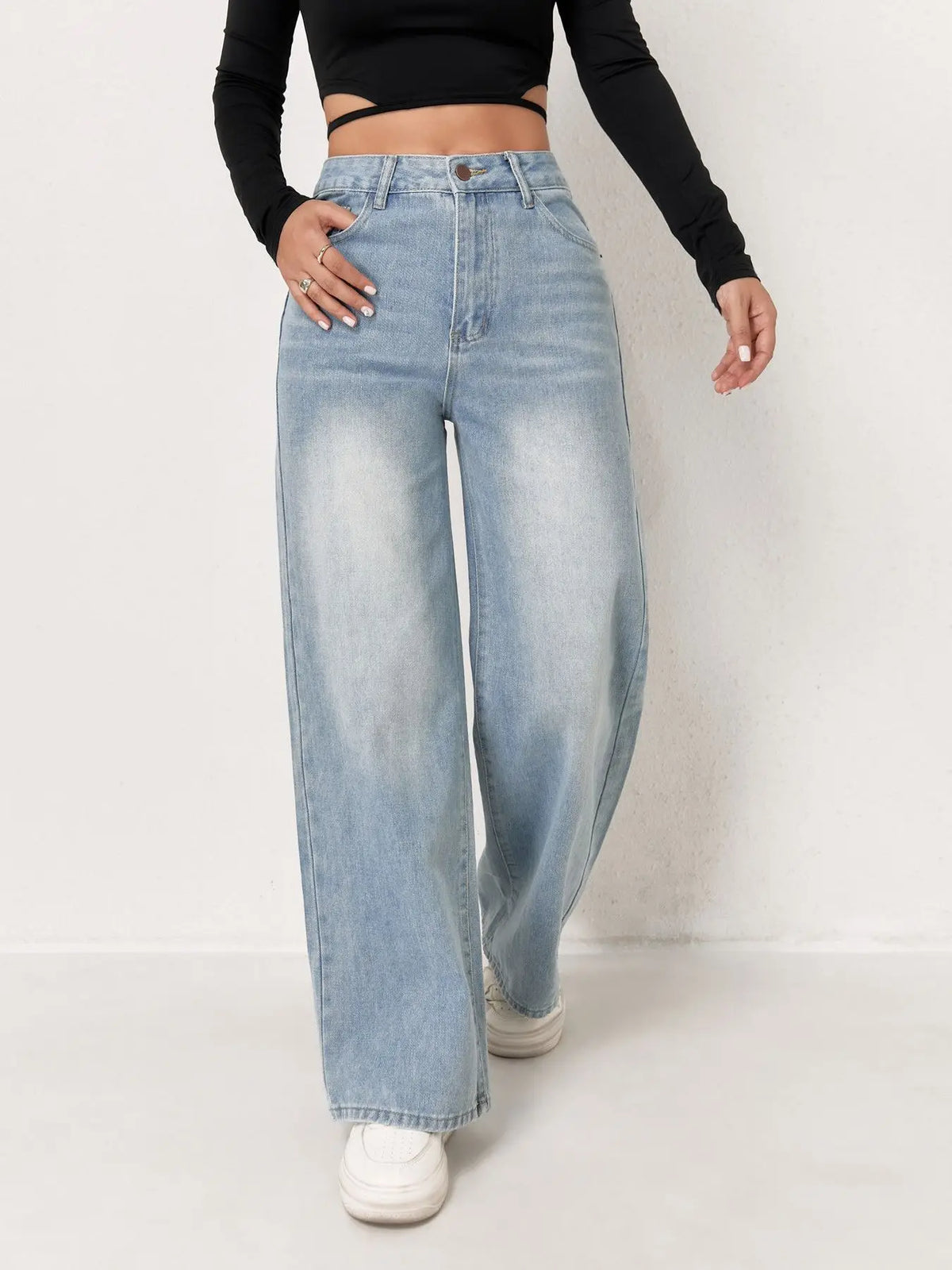 Light-Blue Relaxed Wide-Leg Jeans