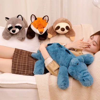 45-70cm Super Soft Lazy Fluffy Plush Stuffed Animals Plushie Raccoon Fox Crocodile Sloth Hug Throw Pillow Birthday Gift Boy Girl