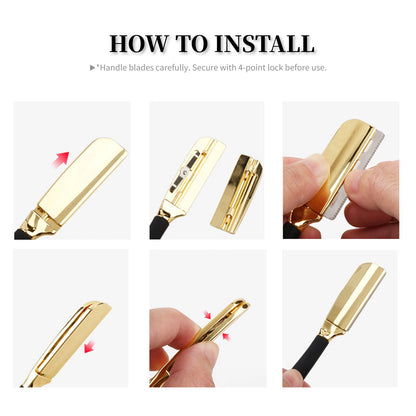 New Professional Baber Beard Straight Edge Shaving Razor Men Hair Removal Tools, Wooden Handle, Anti-Slip Grip for Home Shaving