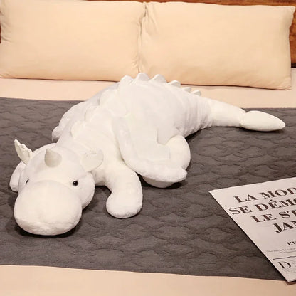 Cartoon Giant Flying Dragon White Pink Snow Dragon Plush Dinosaur Plushie Toy Soft Stuffed Animal Doll Big Sleep Pillow Kid Gift