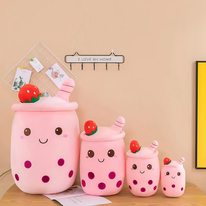 Kawaii Boba Fruit Bubble Tea All Series Cartoon Plush Toy Stuffed Animals Cute Food Milk Tea Soft Toys Room Decor Pillow Gifts