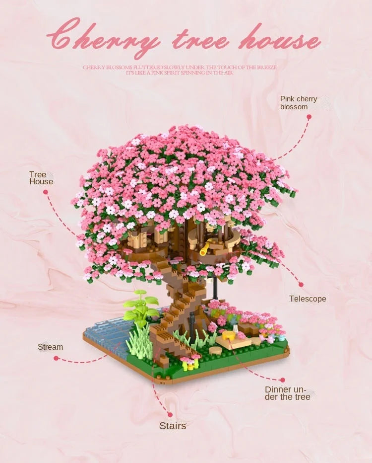 Cherry Bonsai Tree Building Blocks Set DIY Sakura Blossom Plants Bricks with Light Treehouse Model Romantic Gift for Girlfriend