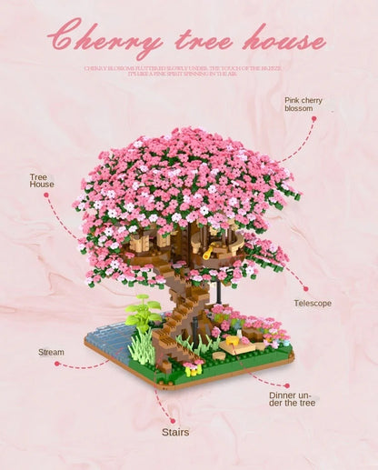 Cherry Bonsai Tree Building Blocks Set DIY Sakura Blossom Plants Bricks with Light Treehouse Model Romantic Gift for Girlfriend