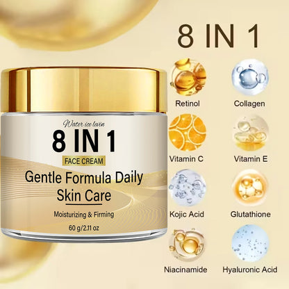 8-in-1 Face Cream Retinol Collagen Vitamin C E. Kojiic Glutathione Niacinamide Hyaluronic Acid. Moisturizing Firming. 60g.