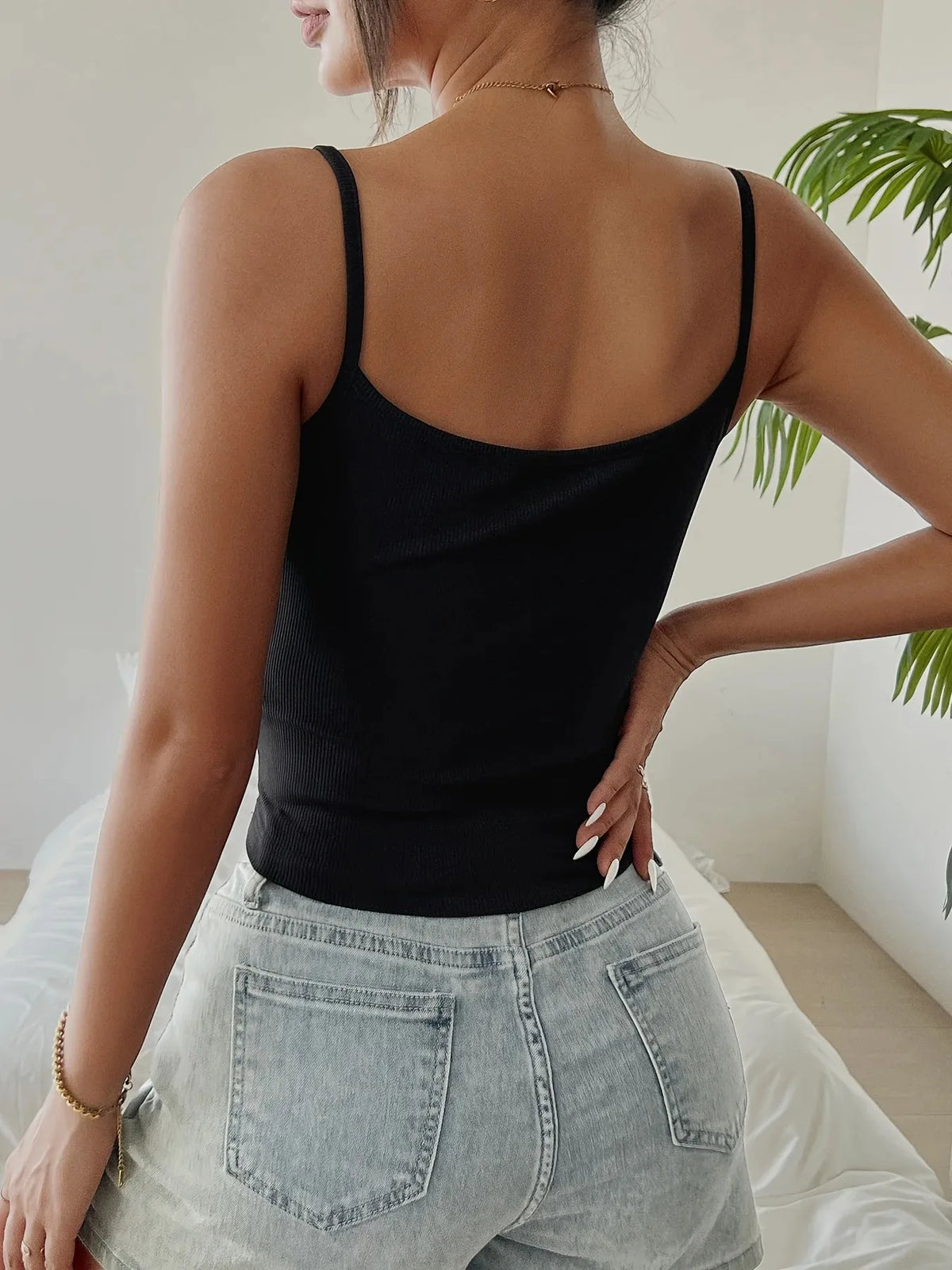 Button-Detail Corset Cami Crop Top