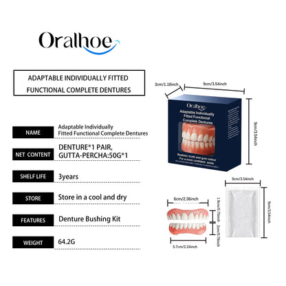 Adjustable Teeth Dentures Full Set Whitening Silicone Denture Set Fit Temporary Orthodontic Teeth Dentures Fake Tooth Oral