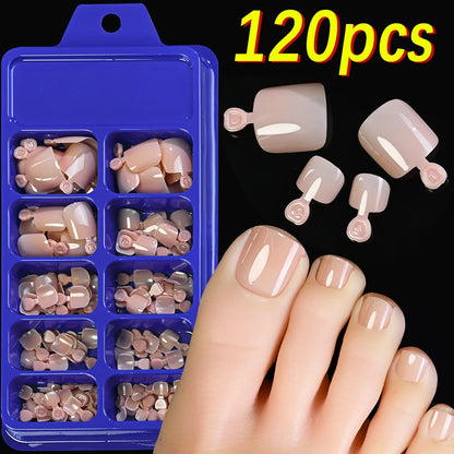 120Pcs 9-Colors French Fake Toenails Summer Short Sqaure Press On Toe Nails Tips Glossy Nude/Pink/Brown Full Cover False Toenail