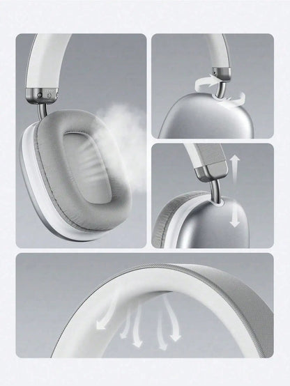 Bluetooth Headphones Over Ear Wireless Headset HiFi Music Gaming Comfortable Mic for iPhone Android PC Silver