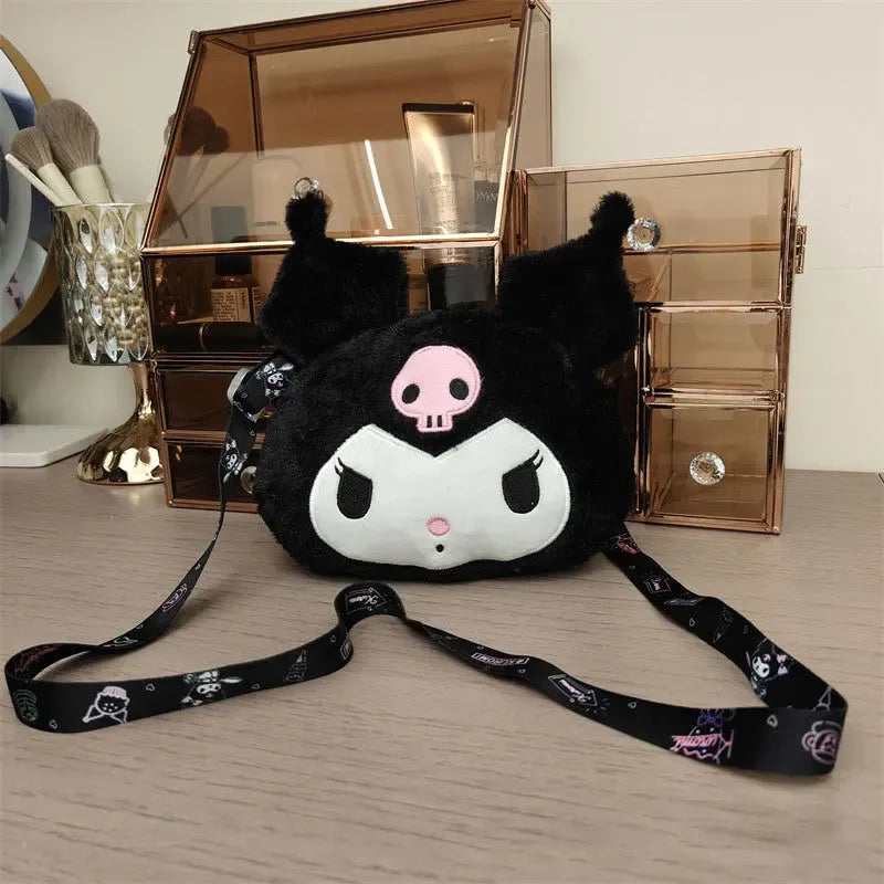 Animation Kuromi Plush Bag for Girls Small Change Tote Handbags Shoulder Bags Kawaii Toy Figures Bags Coin Purse Gifts
