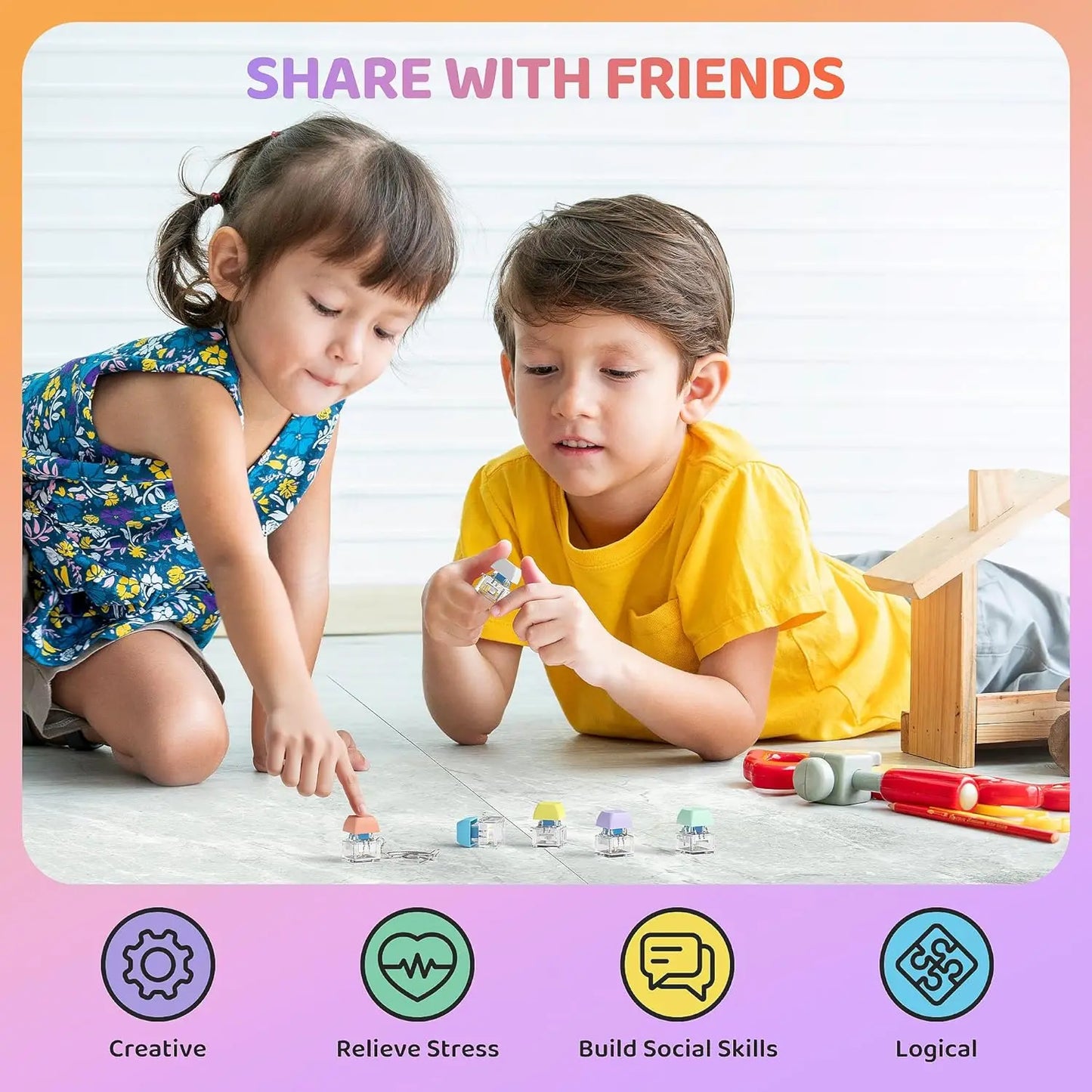 3/6PCS Keyboard Fidget Toy Keyboard Keychain Decompression Toys Button Stress Relief Gifts for Office School
