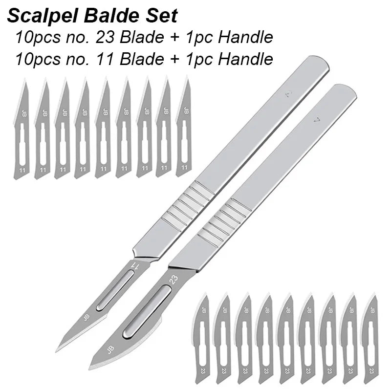 11 23 Scalpel Blade Set Metal Handle Stationery Steel Precision Craft Knife Cutter Wood Carve Stencil Box Open DIY Surgical Tool