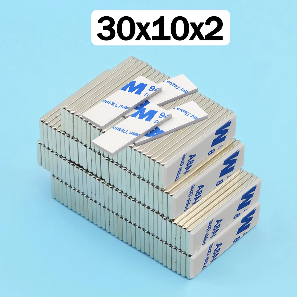 20x10x2 60x10x3mm Super Powerful Block Neodymium Magnet  With double-sided adhesive Magnet N35 Strong Permanent Magnetic imanes
