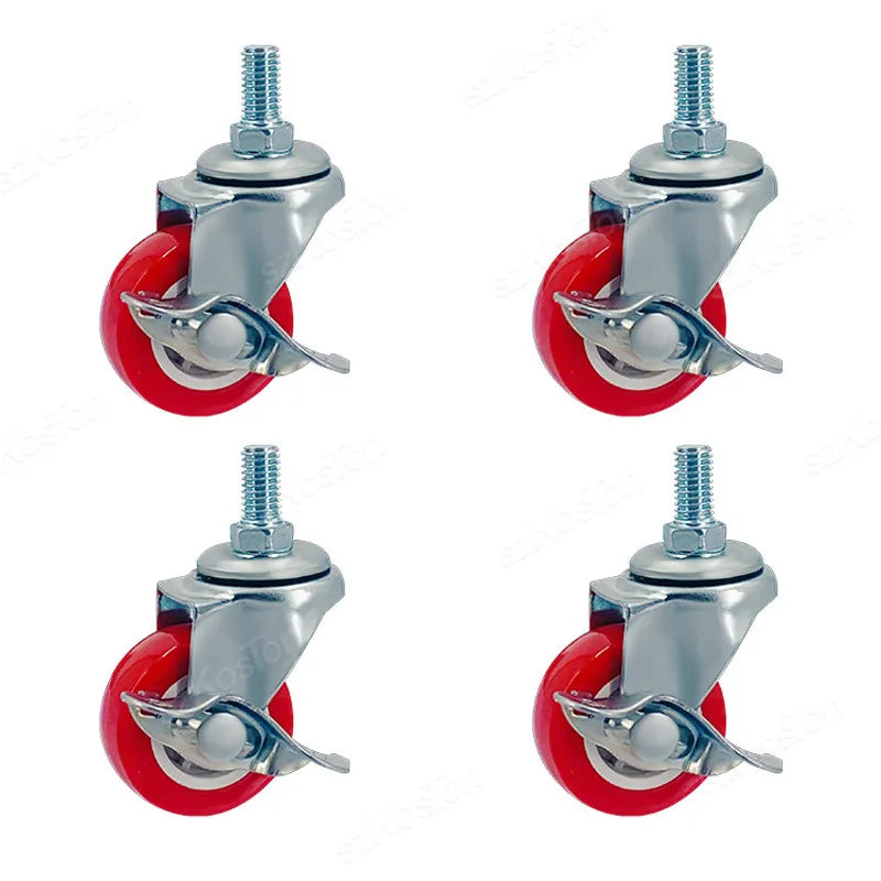 4Pcs Swivel Stem Threaded Casters 1-2 Inch PVC Red Caster Wheel Replacement for Carts Trolley Baby Bed Furniture Cabinet Table