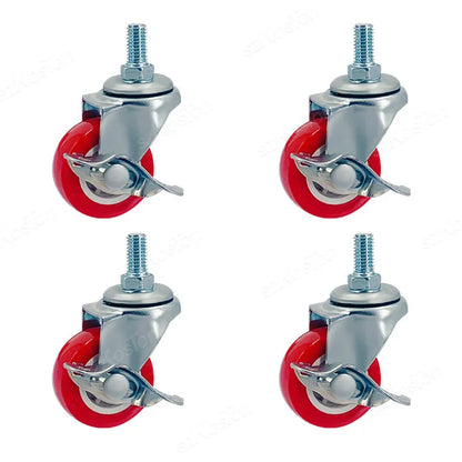 4Pcs Swivel Stem Threaded Casters 1-2 Inch PVC Red Caster Wheel Replacement for Carts Trolley Baby Bed Furniture Cabinet Table