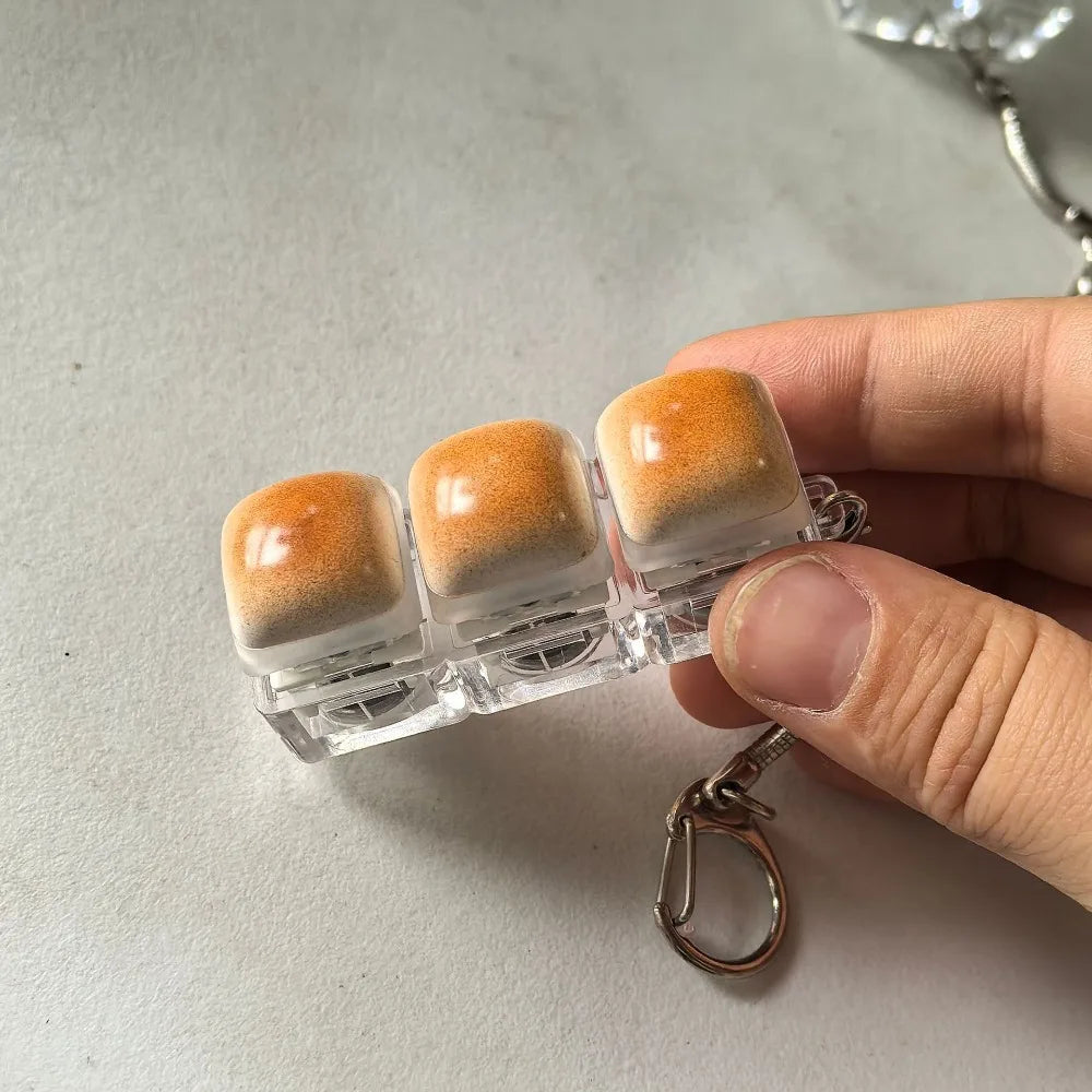 Bread Keycap Stress Relief Clicker Fingertip Toy Keychain Mechanical Keyboard Style Keyring Pendant Creative Gift Desk Toy 1PC