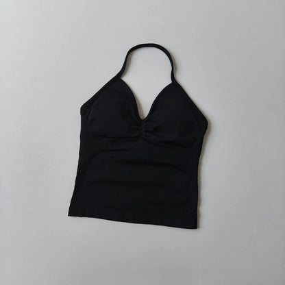 NO LOGO Women's Longline Strappy Backless Gym Top Scrunch Workout Open Back Bra Tank Top for Running Yoga Shirt