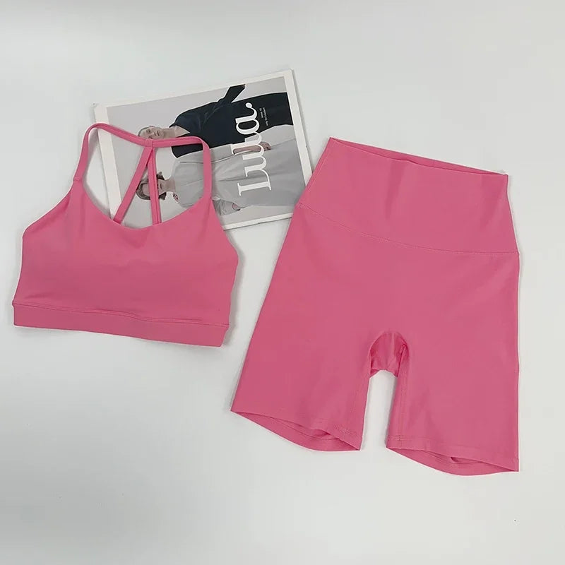 2 Piece Women Yoga Shorts Set Tracksuit Yoga Vest High Waist Shorts Quick-Drying Comfort Elastic Running Workout Sportswear